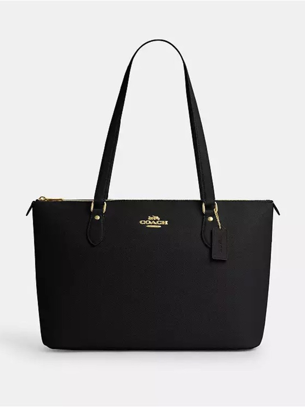 Coach Black Leather Top-Zip Tote with Gold Hardware